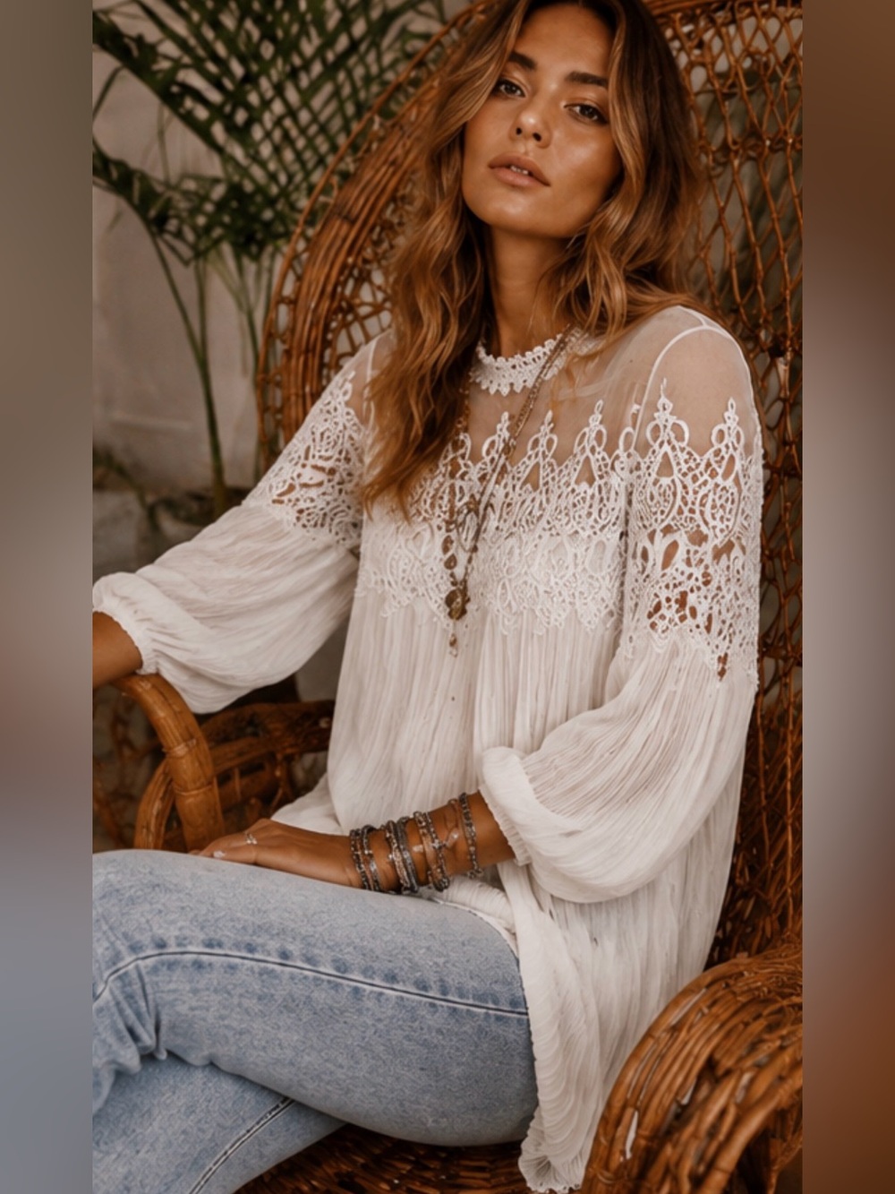 Boho Lace Pleated Tunic Dress | Romantic Boho Chic - Picture 10 of 15